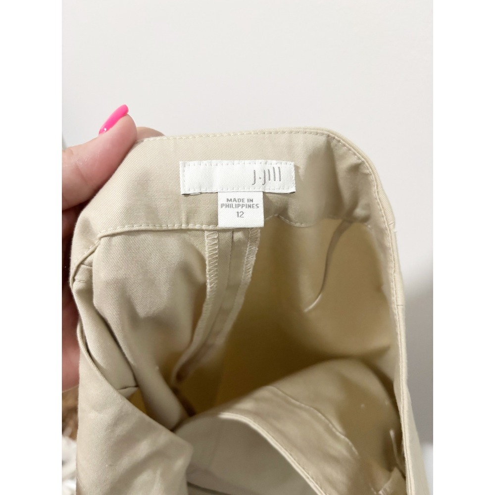 J. Jill Trousers Women 12 Khaki Cotton Blend Ankle Slit Flat Front Pants Office - Picture 6 of 13
